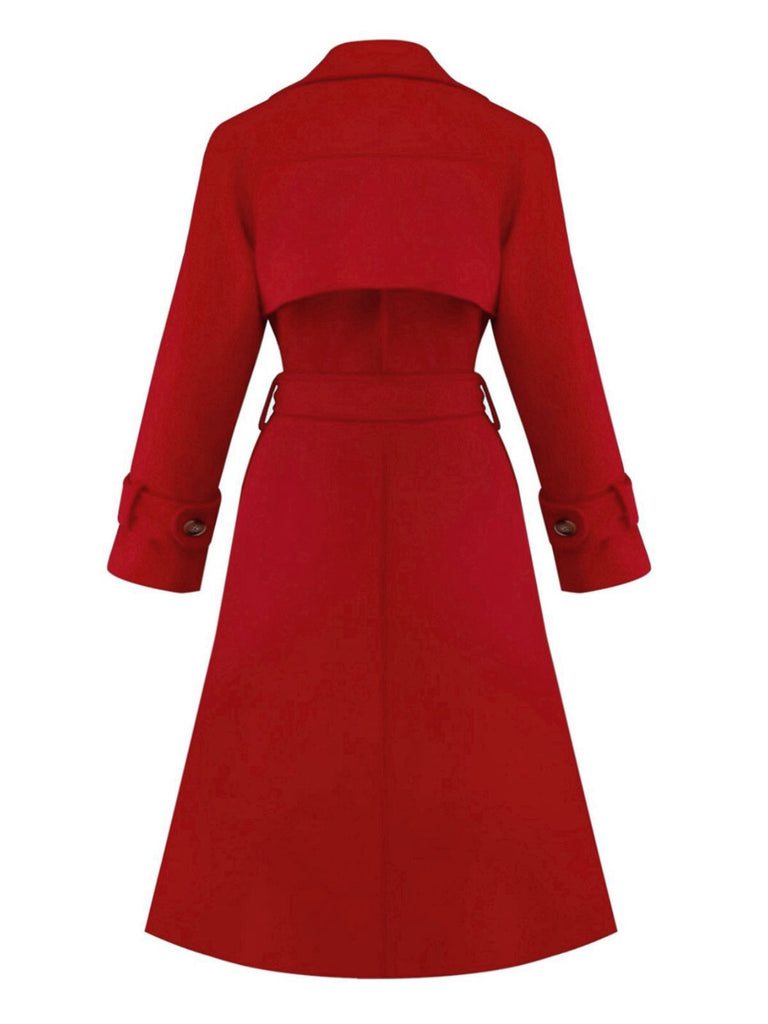 1950s Solid Double-Breasted Lapel Trench Coat - vintage fashion, retro style