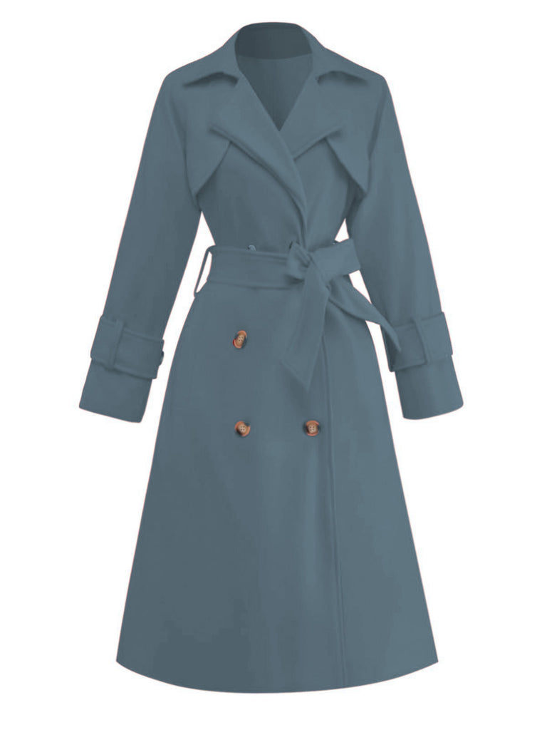 1950s Solid Double-Breasted Lapel Trench Coat - vintage fashion, retro style