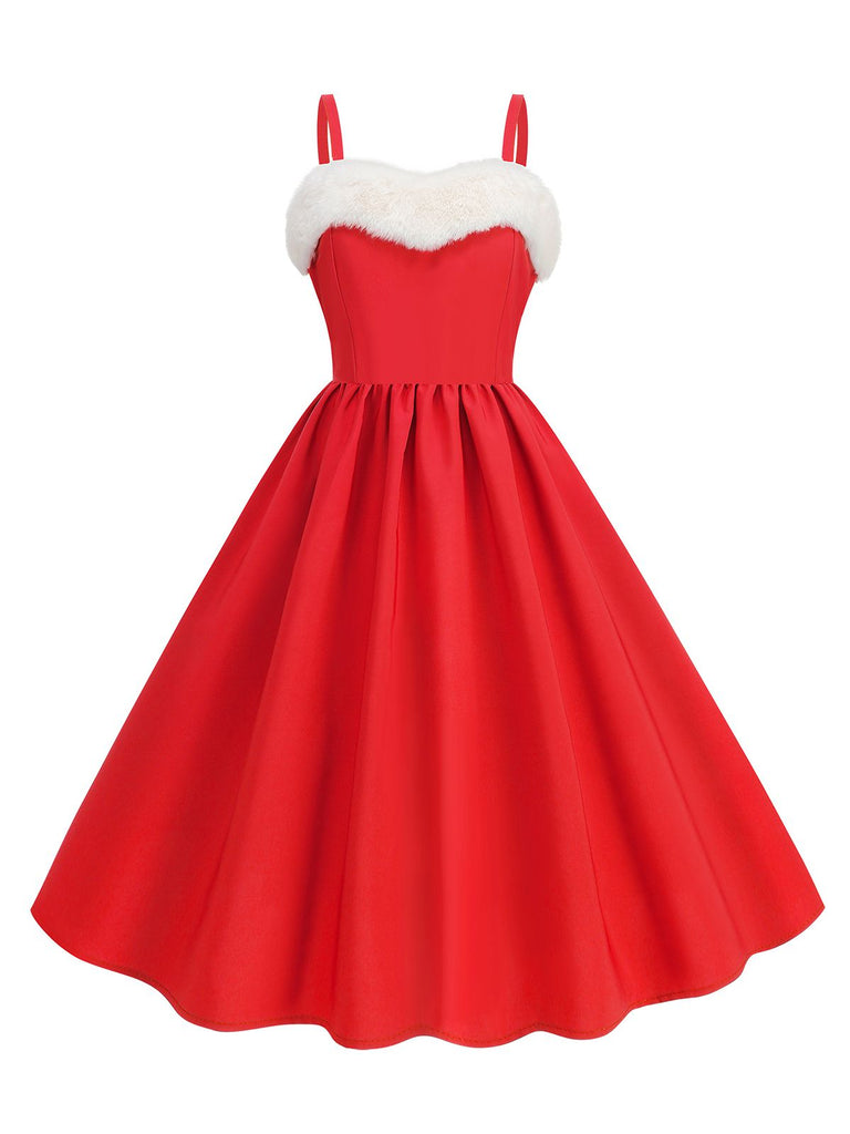 She slips into this 1950s Solid Fur Collar Christmas Dress and suddenly it's a 1950s daydream