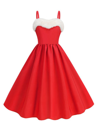 She slips into this 1950s Solid Fur Collar Christmas Dress and suddenly it's a 1950s daydream