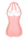 This 1950s Solid Gathered Halter Swimsuit carries 