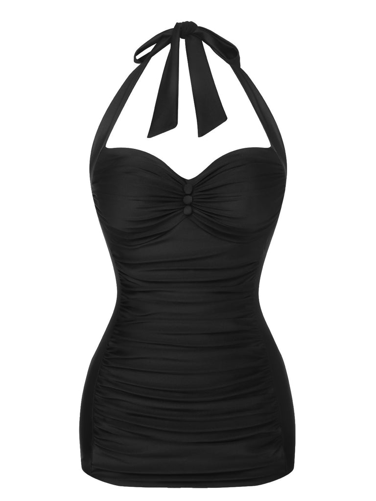 1950s Solid Gathered Halter Swimsuit: beautiful vi