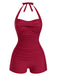 This 1950s Solid Halter Boxer One-Piece Swimsuit carries 1950s vacation dreams in every stitch