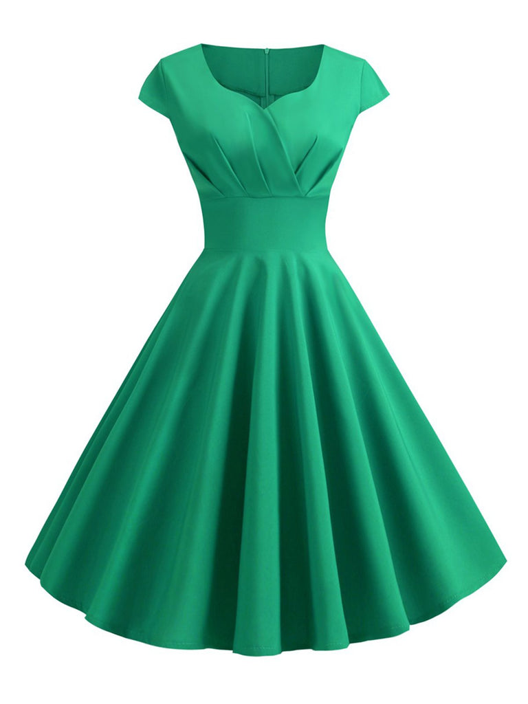 1950s Solid Heart Neck Short Sleeve Dress — the kind of 1950s dress that makes strangers smile