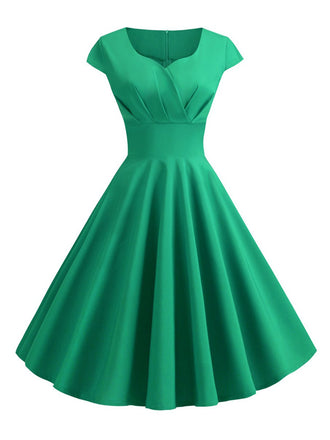 1950s Solid Heart Neck Short Sleeve Dress — the kind of 1950s dress that makes strangers smile