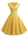She slips into this 1950s Solid Heart Neck Short Sleeve Dress and suddenly it's a 1950s daydream
