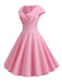 1950s Solid Heart Neck Short Sleeve Dress: where 1950s romance meets her modern spirit