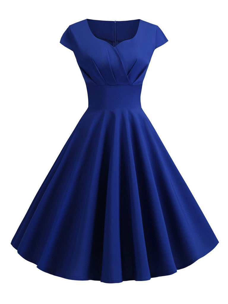 1950s Solid Heart Neck Short Sleeve Dress: where 1950s romance meets her modern spirit