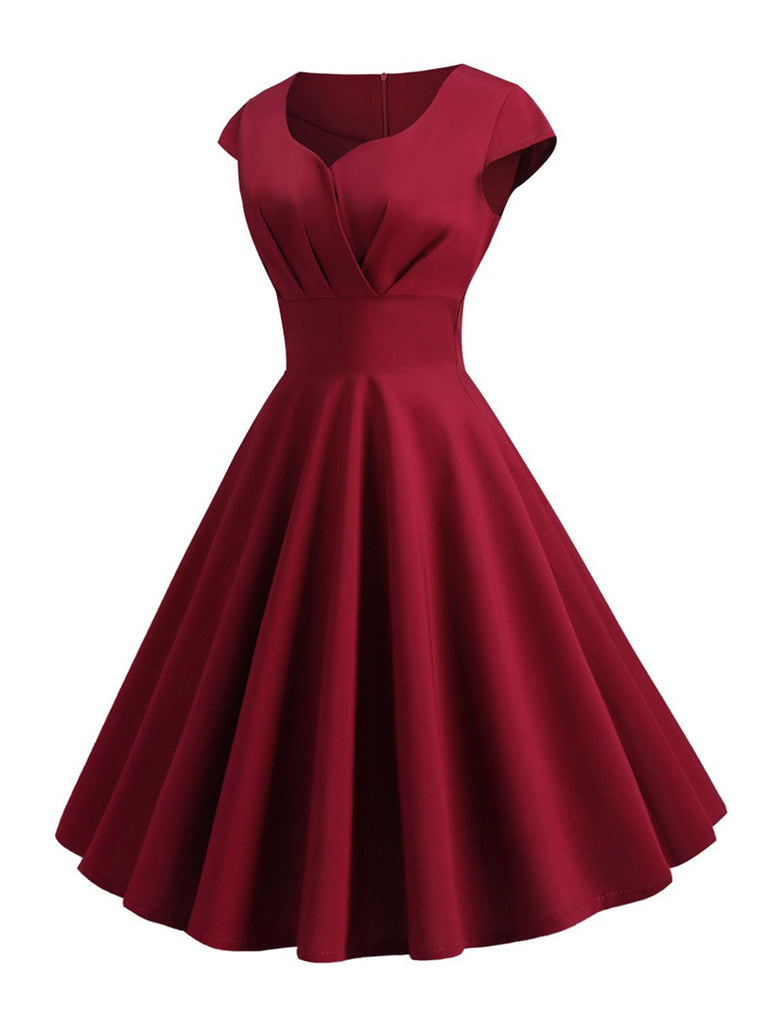 1950s Solid Heart Neck Short Sleeve Dress, vintage dress, retro fashion, rockabilly, pin-up fashion - perfect for women who love vintage and retro fashion