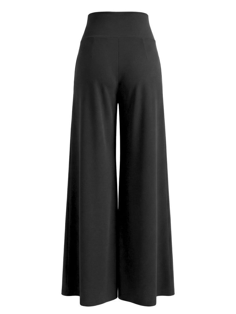 1950s Solid High Waist Double Breasted Wideleg Pants - vintage fashion, retro style
