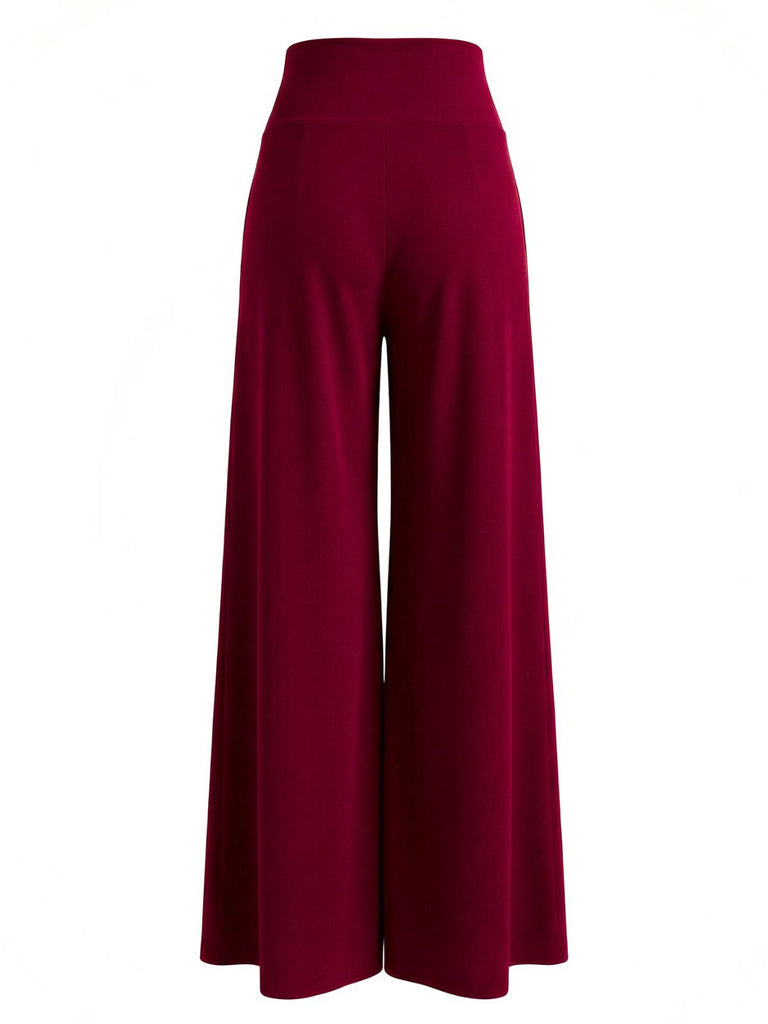 1950s Solid High Waist Double Breasted Wideleg Pants - vintage fashion, retro style