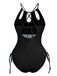 1950s Solid Keyhole Collar Cross-Bind Swimsuit: 1950s Riviera elegance, reimagined for her