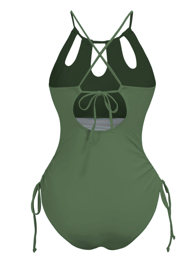 1950s Solid Keyhole Collar Cross-Bind Swimsuit — because 1950s glamour never goes out of style