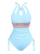 This 1950s Solid Keyhole Collar Cross-Bind Swimsuit carries 1950s vacation dreams in every stitch