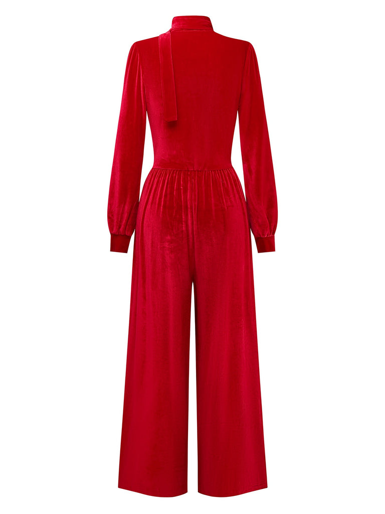 1950s Solid Keyhole High Neck Velvet Jumpsuit - vintage jumpsuit, retro fashion