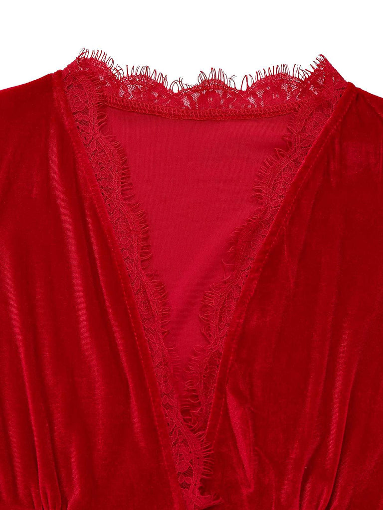 1950s Solid Keyhole High Neck Velvet Jumpsuit - vintage jumpsuit, retro fashion