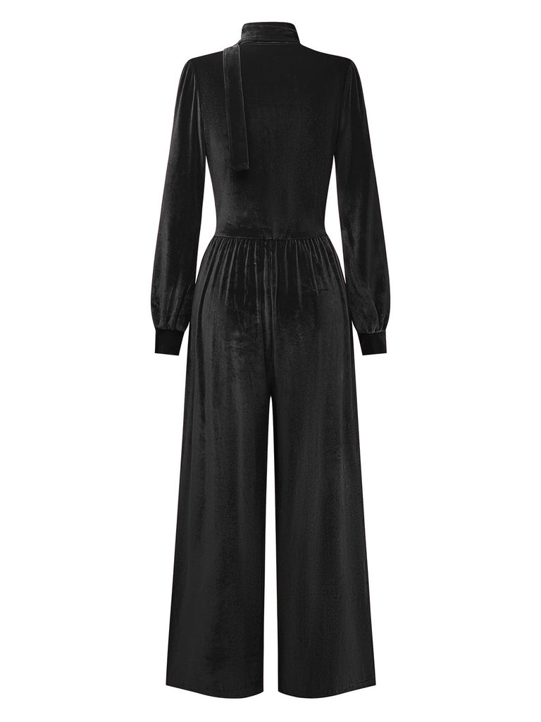 1950s Solid Keyhole High Neck Velvet Jumpsuit - vintage jumpsuit, retro fashion