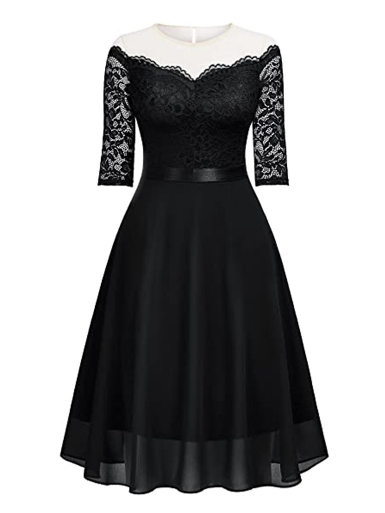 1950s Solid Lace Off Shoulder Patchwork Dress — vintage elegance for the modern woman
