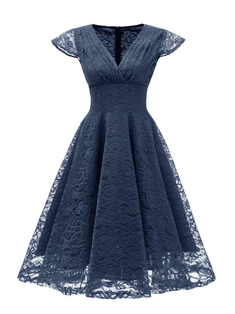 1950s Solid Lace Pleated V-Neck Dress: timeless style reimagined
