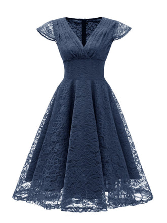 1950s Solid Lace Pleated V-Neck Dress: timeless style reimagined