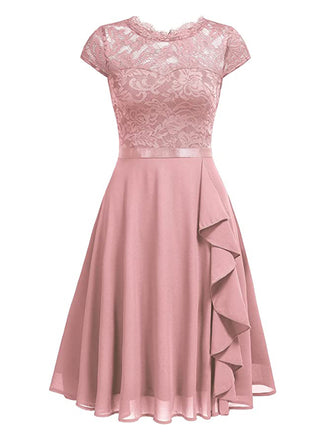 1950s Solid Lace Round Neck Patchwork Dress: timeless style reimagined