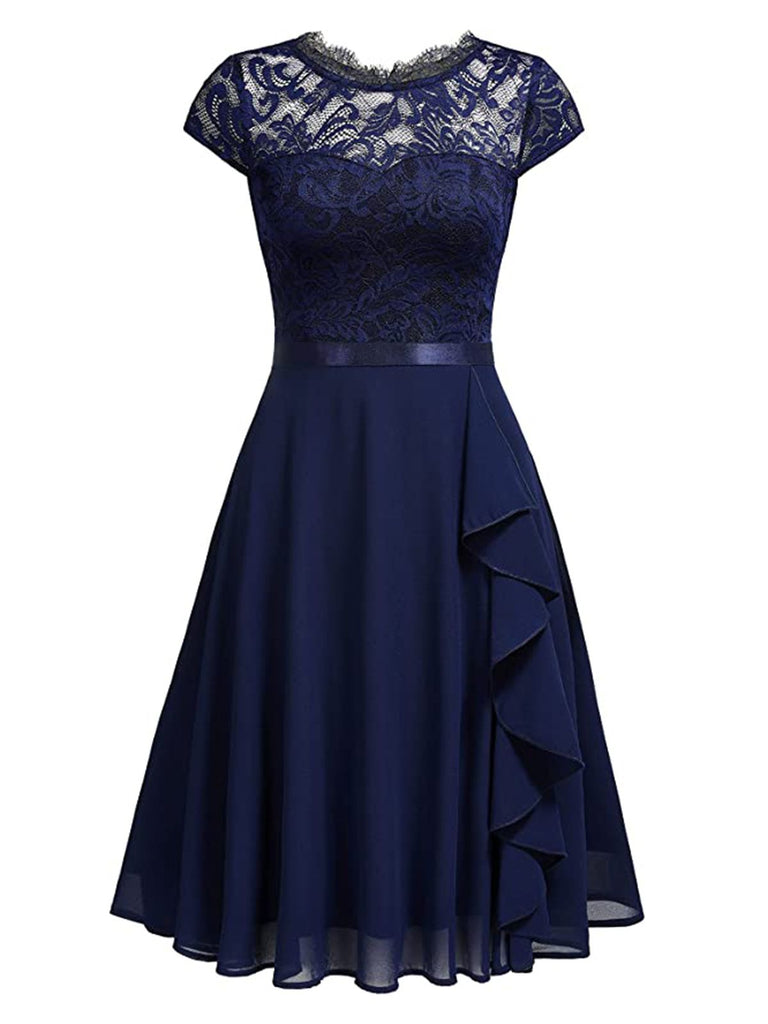 1950s Solid Lace Round Neck Patchwork Dress — vintage elegance for the modern woman