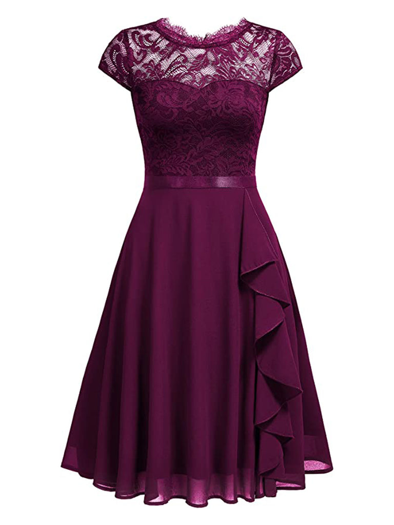 1950s Solid Lace Round Neck Patchwork Dress: timeless style reimagined