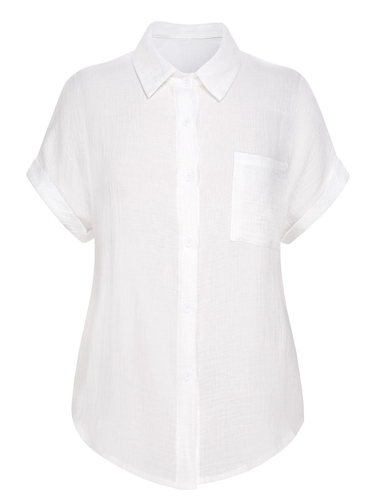 1950s Solid Lapel Button-Down Blouse, vintage top, retro blouse - perfect for women who love vintage and retro fashion