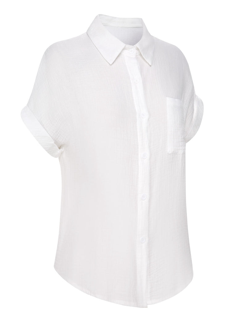 1950s Solid Lapel Button-Down Blouse, vintage top, retro blouse - perfect for women who love vintage and retro fashion
