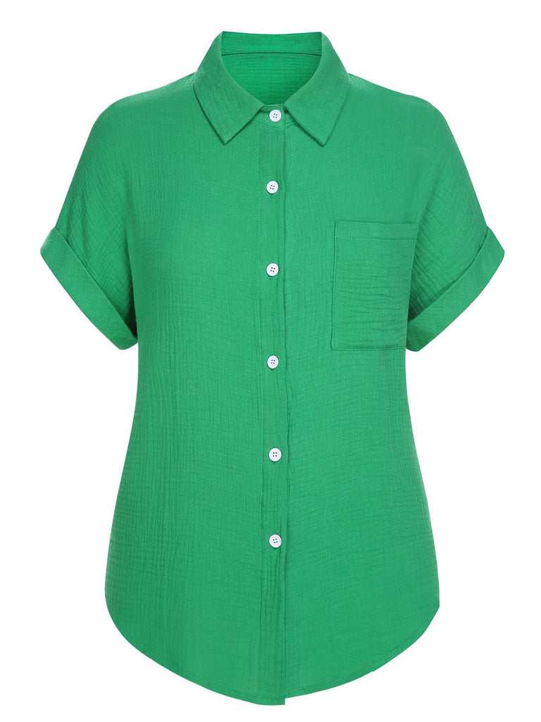 1950s Solid Lapel Button-Down Blouse, vintage top, retro blouse - perfect for women who love vintage and retro fashion