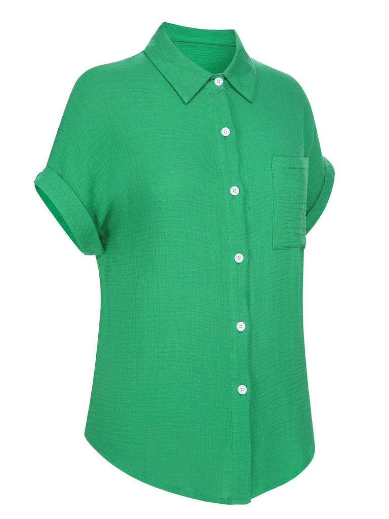 1950s Solid Lapel Button-Down Blouse, vintage top, retro blouse - perfect for women who love vintage and retro fashion