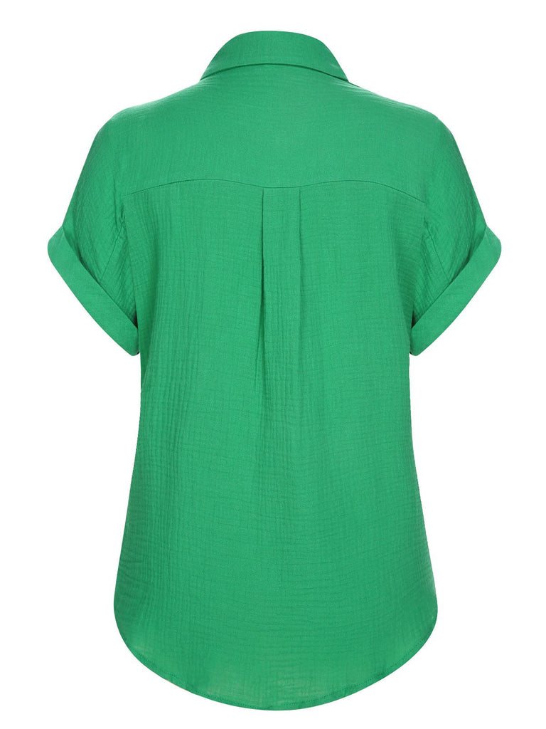 1950s Solid Lapel Button-Down Blouse, vintage top, retro blouse - perfect for women who love vintage and retro fashion