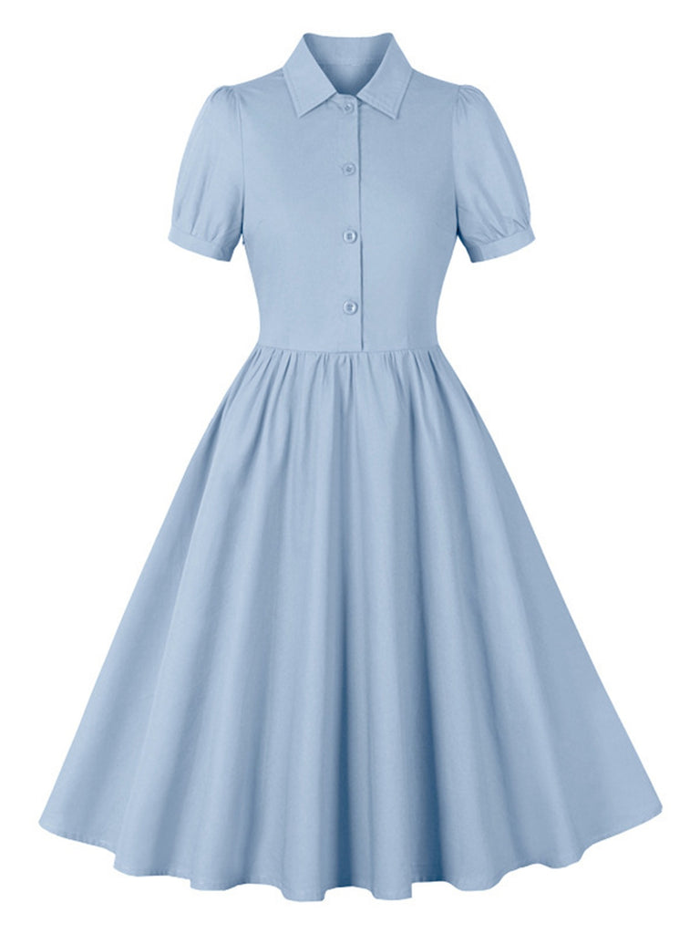 1950s Solid Lapel Buttons Swing Dress, vintage dress, retro fashion, rockabilly, pin-up fashion - perfect for women who love vintage and retro fashion