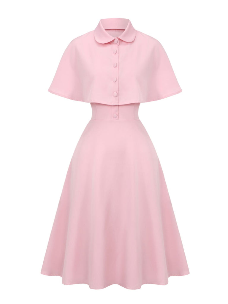 1950s Solid Lapel Capelet Dress - vintage dress, retro fashion, rockabilly