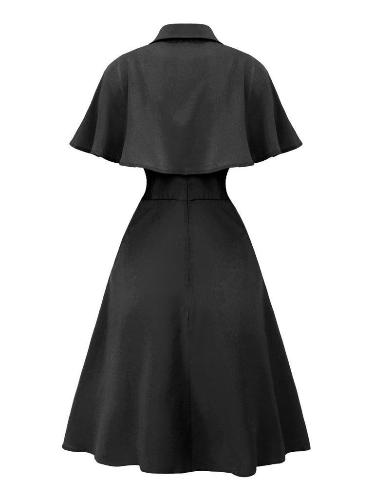 1950s Solid Lapel Capelet Dress - vintage dress, retro fashion, rockabilly