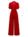 1950s Solid Lapel Floral Lace Tie Neck Jumpsuit - vintage jumpsuit, retro fashion