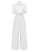 1950s Solid Lapel Floral Lace Tie Neck Jumpsuit - vintage jumpsuit, retro fashion