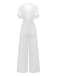 1950s Solid Lapel Floral Lace Tie Neck Jumpsuit - vintage jumpsuit, retro fashion