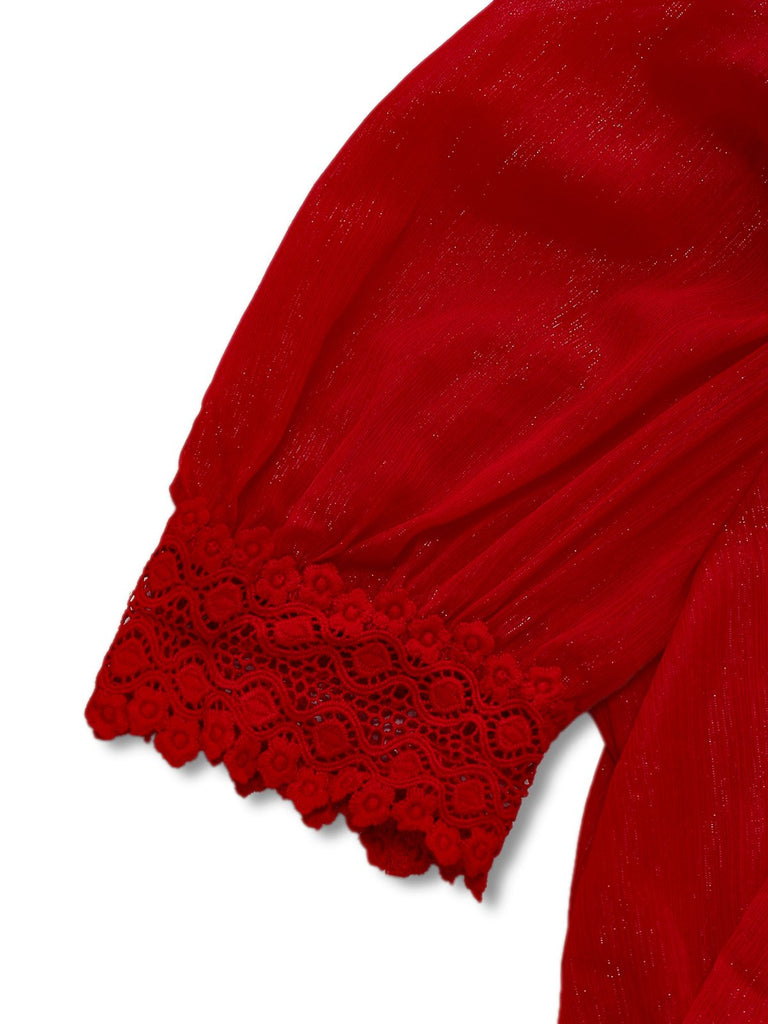 1950s Solid Lapel Floral Lace Tie Neck Jumpsuit - vintage jumpsuit, retro fashion