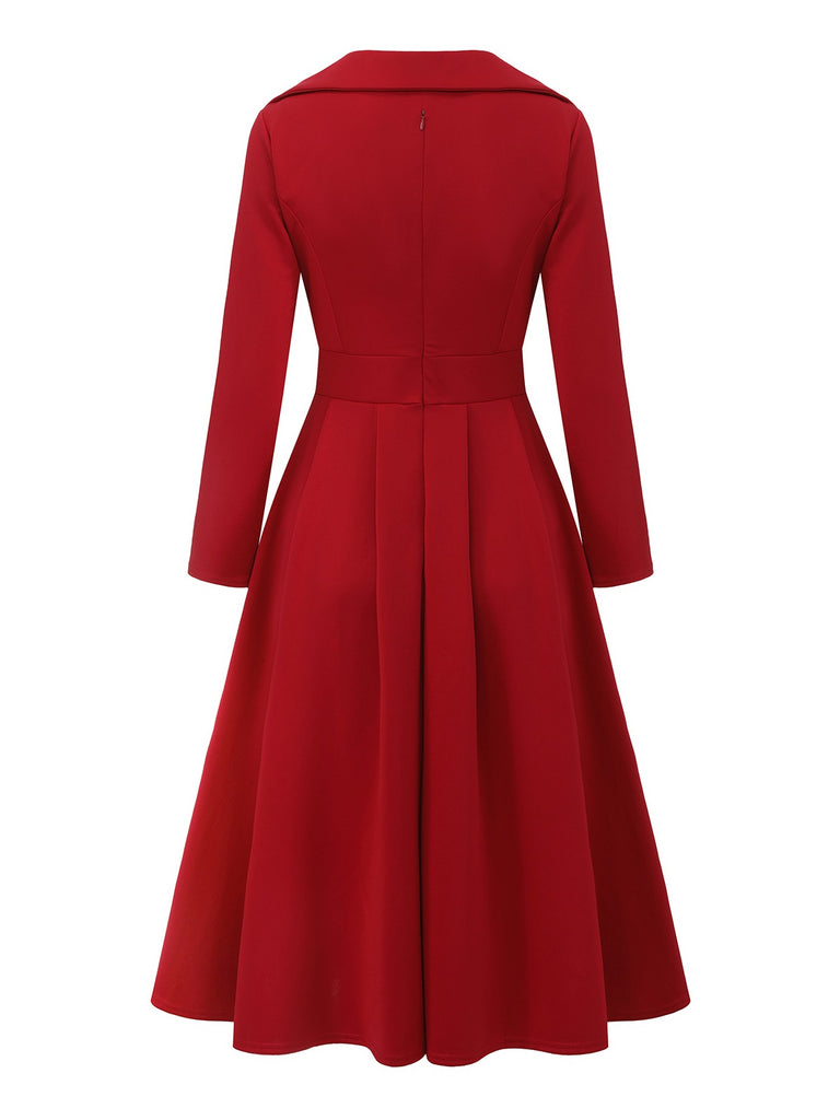 1950s Solid Lapel High Waist Swing Dress - vintage dress, retro fashion, rockabilly