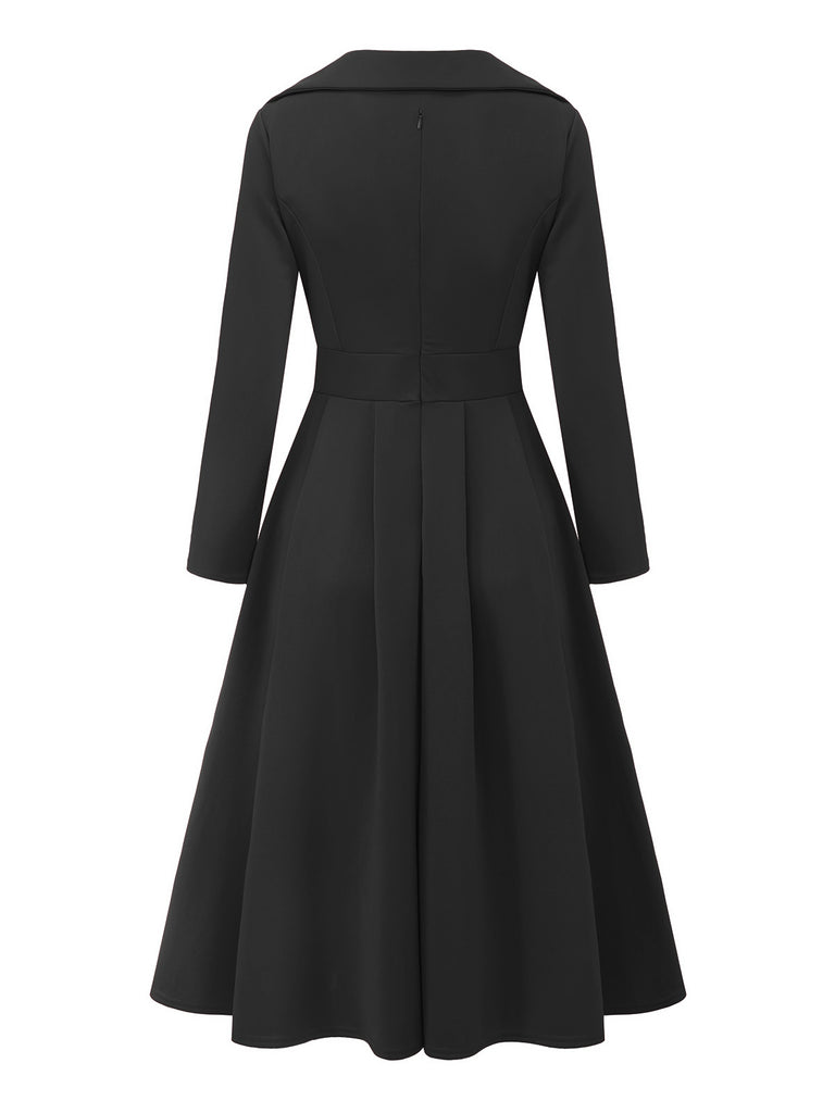 1950s Solid Lapel High Waist Swing Dress - vintage dress, retro fashion, rockabilly