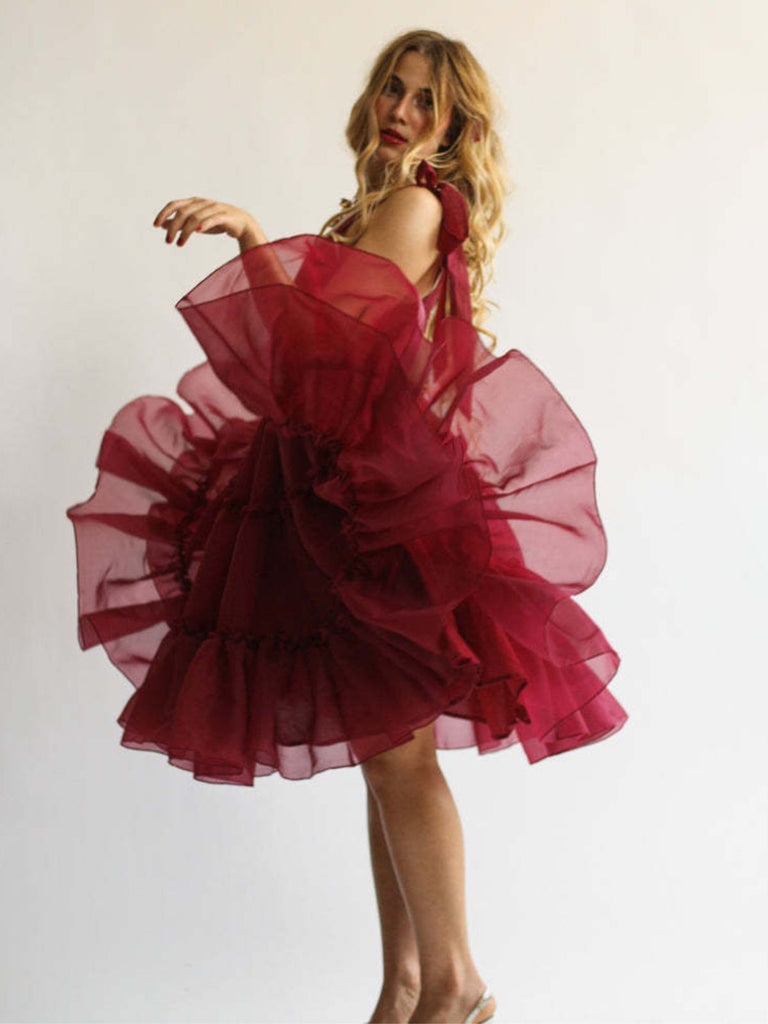 1950s Solid Multi-Layered Ruffle Tulle Dress - vintage dress, retro fashion, rockabilly