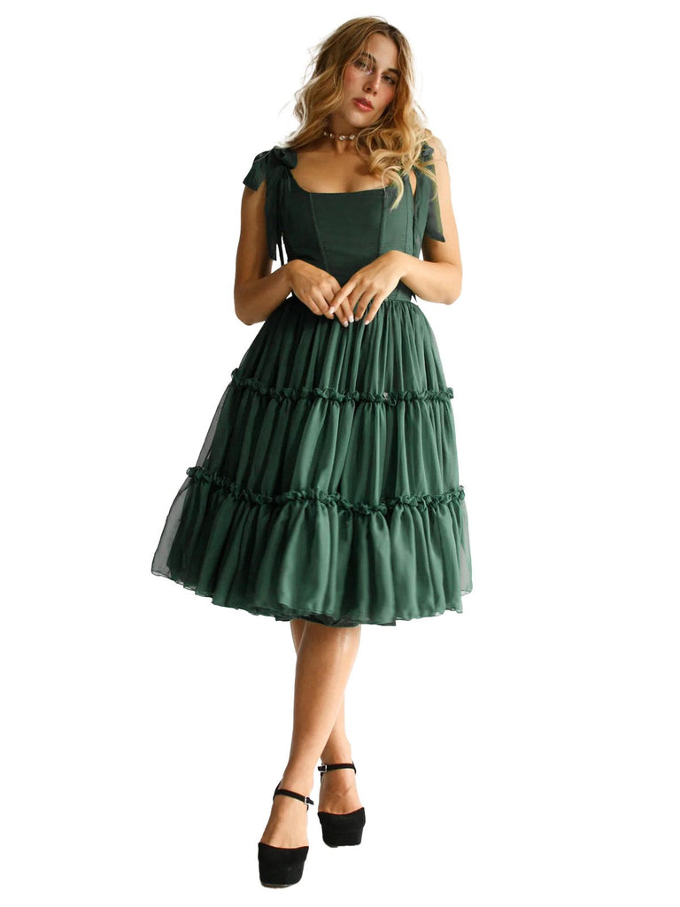 1950s Solid Multi-Layered Ruffle Tulle Dress - vintage dress, retro fashion, rockabilly