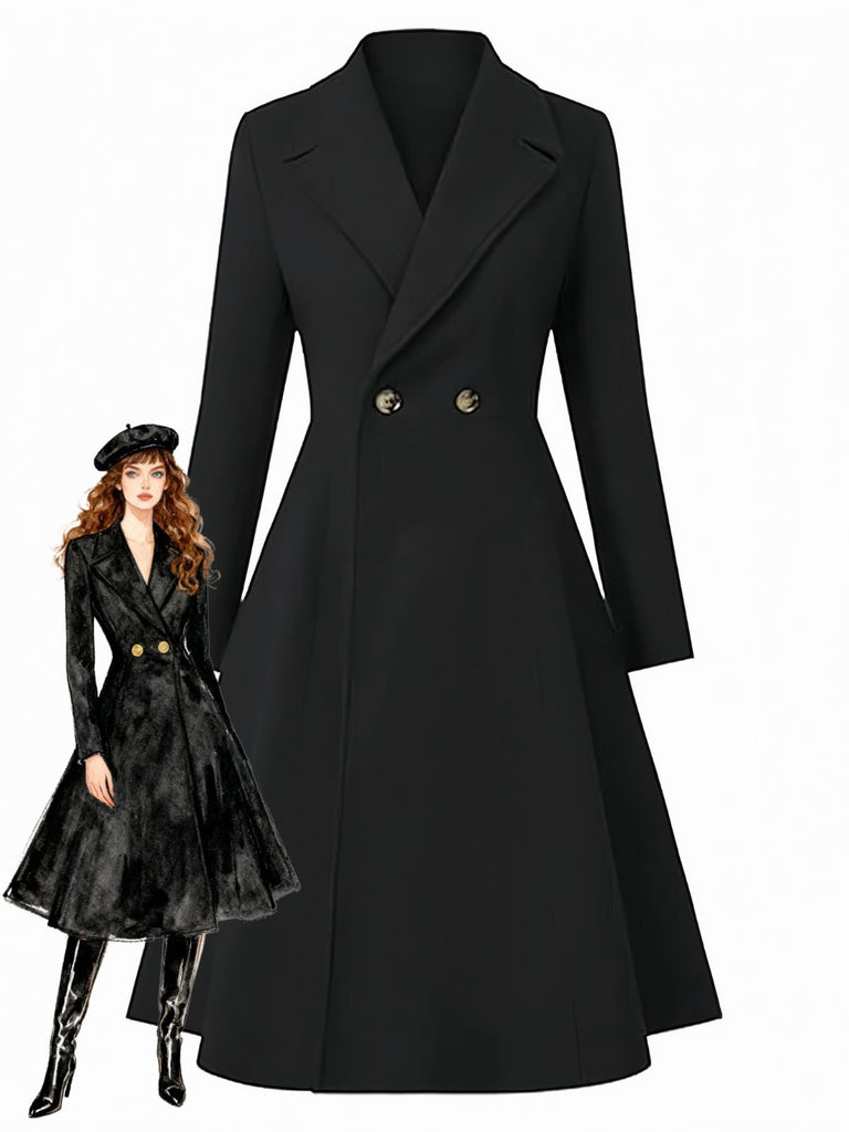 1950s Solid Notched Collar Dress Coat - vintage dress, retro fashion, rockabilly