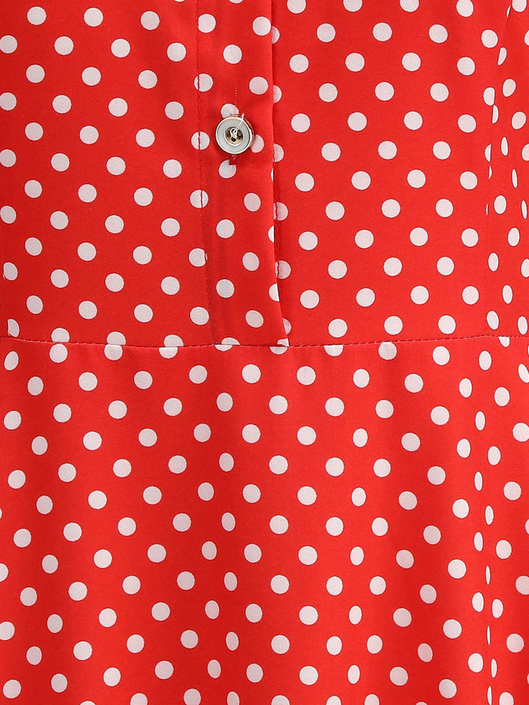 1950s Solid Polka Dot Shirt Collar Belted Swing Dress - vintage dress, retro fashion, elegant style for vintage lovers