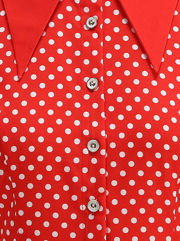 1950s Solid Polka Dot Shirt Collar Belted Swing Dress | vintage dress, retro fashion, elegant style - perfect for retro fashion enthusiasts