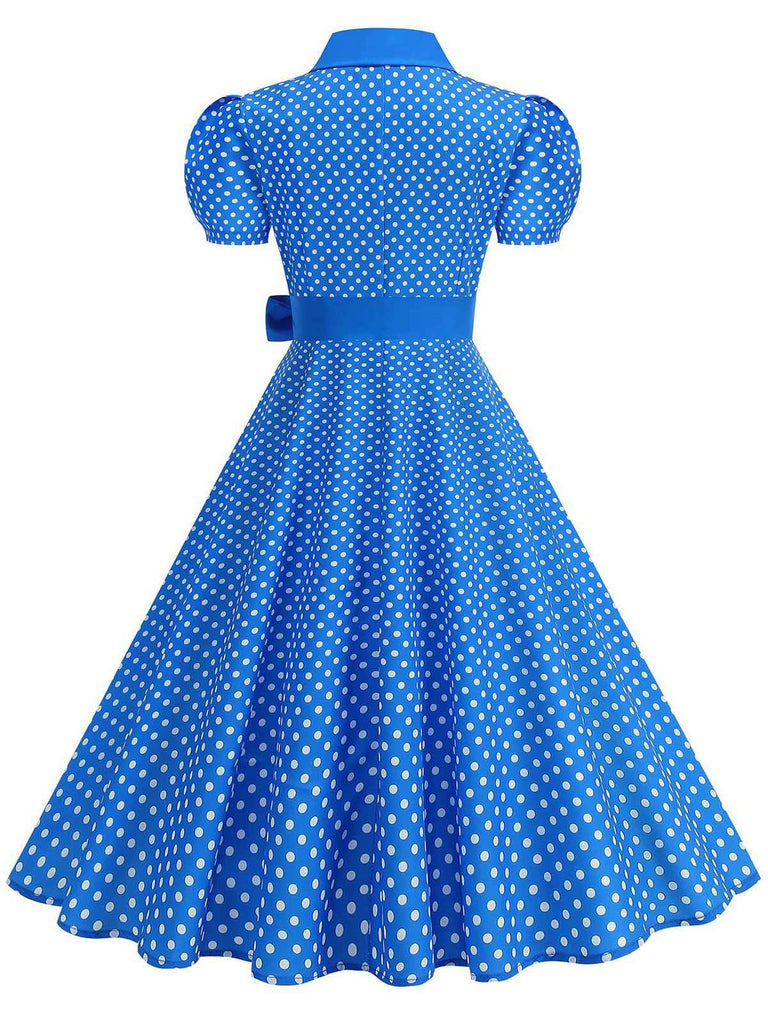 1950s Solid Polka Dot Shirt Collar Belted Swing Dress: beautiful vintage dress, retro fashion, elegant style with timeless appeal