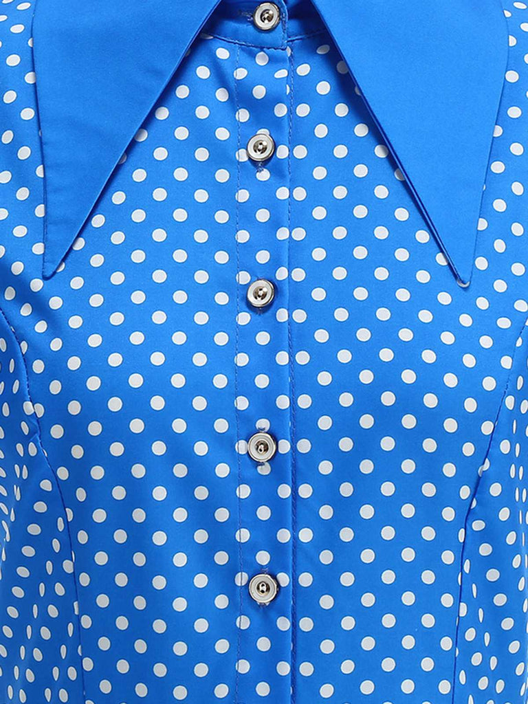 1950s Solid Polka Dot Shirt Collar Belted Swing Dress | vintage dress, retro fashion, elegant style - perfect for retro fashion enthusiasts