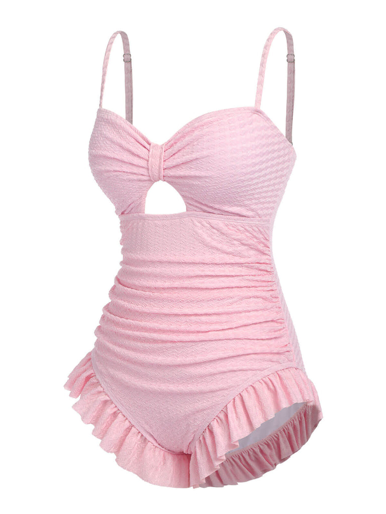 1950s Solid Ruched Swimsuit — 1950s poolside glamour meets sun-drenched confidence