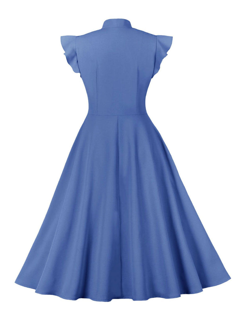1950s Solid Ruffle Sleeve Bow Neck Dress — vintage elegance for the modern woman